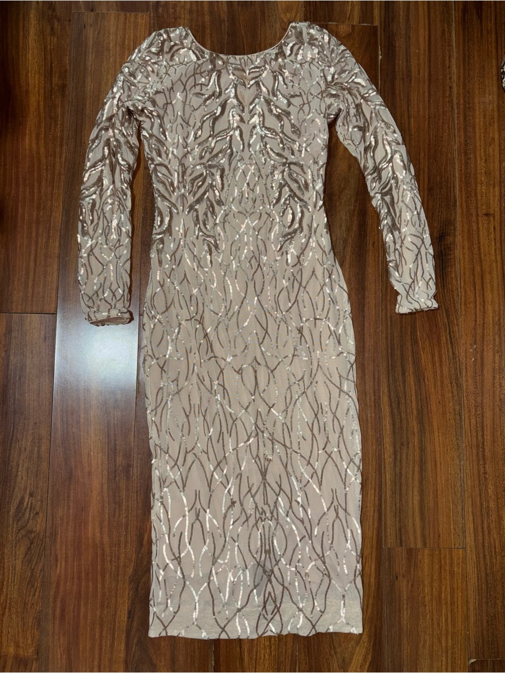 Dress the Population Rose Champagne Sequin Long Sleeve Sheath Dress